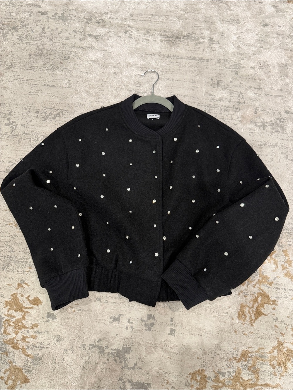 Zara Black Bomber Jacket with Crystal Studs